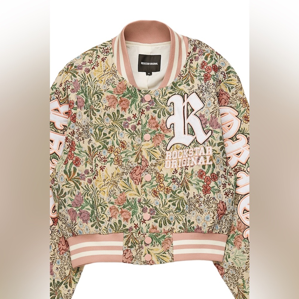 Tamia Beige Crop Tapestry Varsity Jacket & Stacked Pants…New - Picture 8 of 10